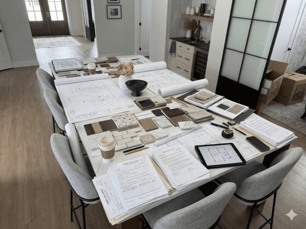 Custom home design planning with floor plans and material selections prepared by Bentley Built in Nova Scotia.